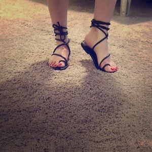 ASOS black ankle lace up flat sandal